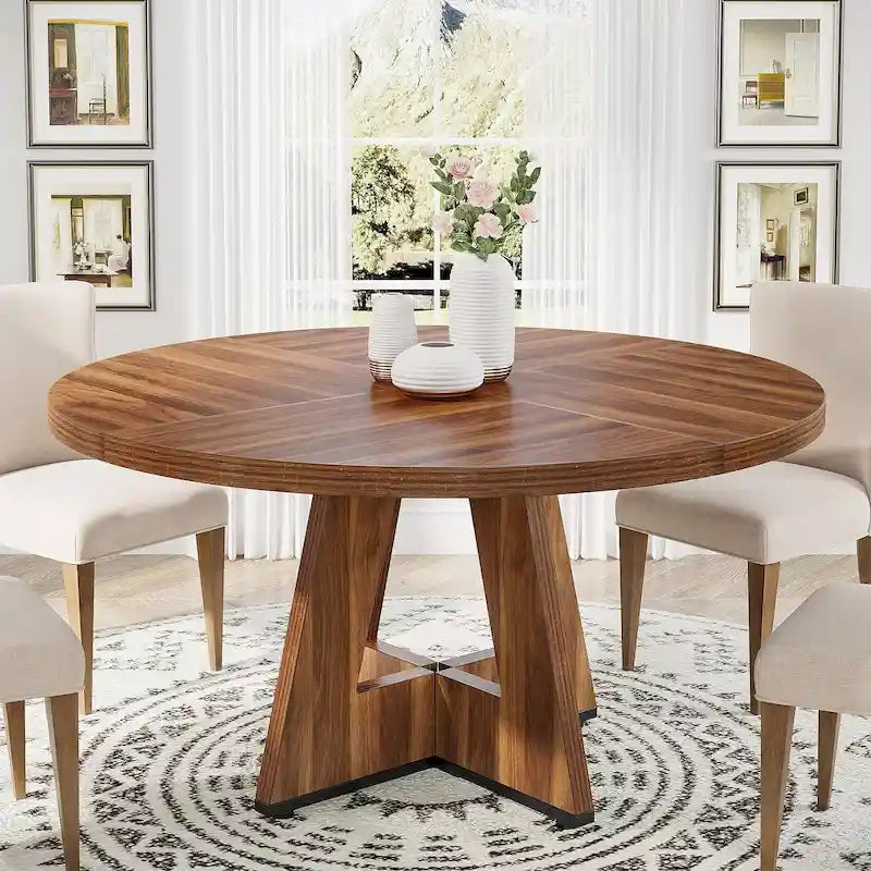 47-Inch Round Farmhouse Dining Table for 4, Wood