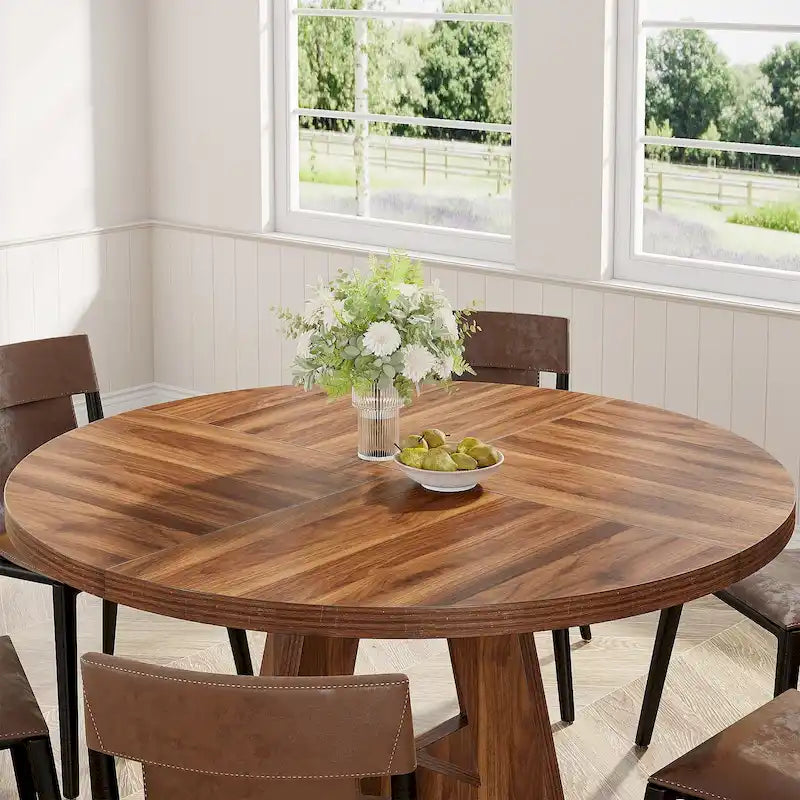 47-Inch Round Farmhouse Dining Table for 4, Wood