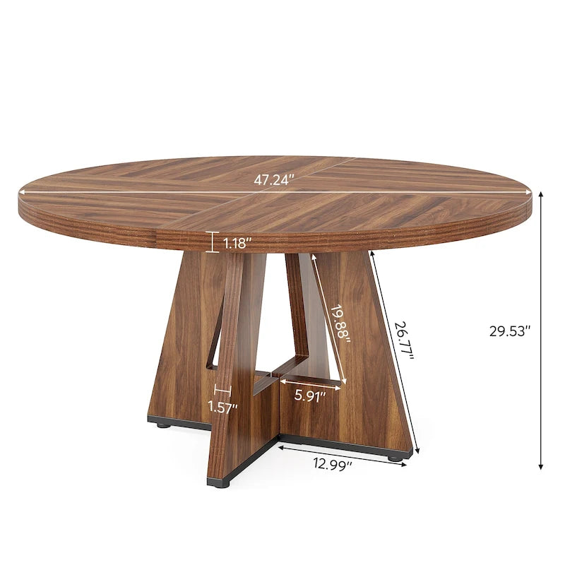47-Inch Round Farmhouse Dining Table for 4, Wood