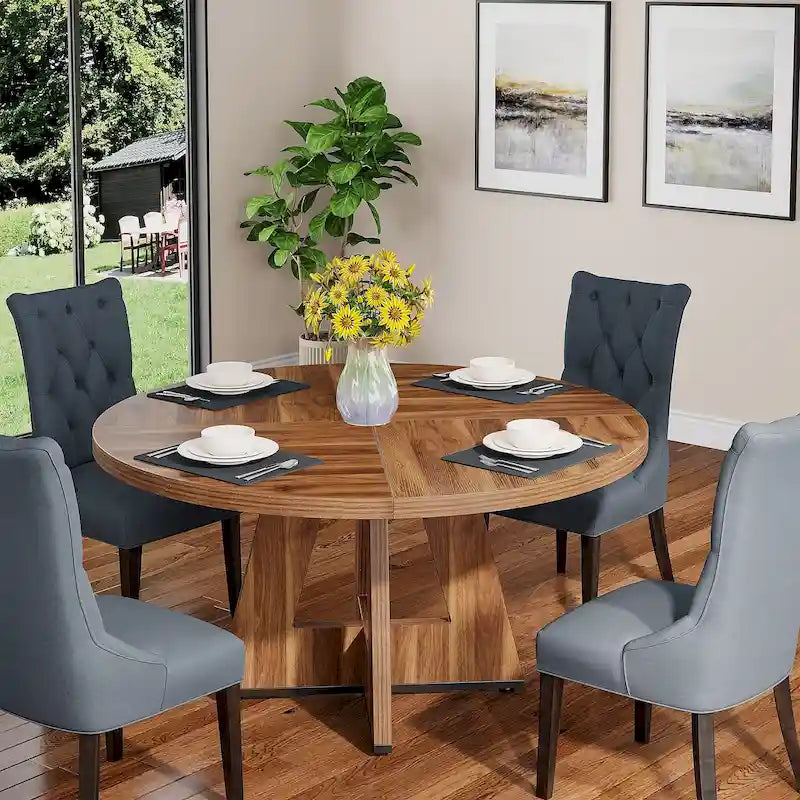 47-Inch Round Farmhouse Dining Table for 4, Wood
