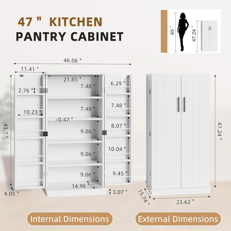 47-Inch Pantry Cabinet, Wooden Kitchen Storage Cabinet