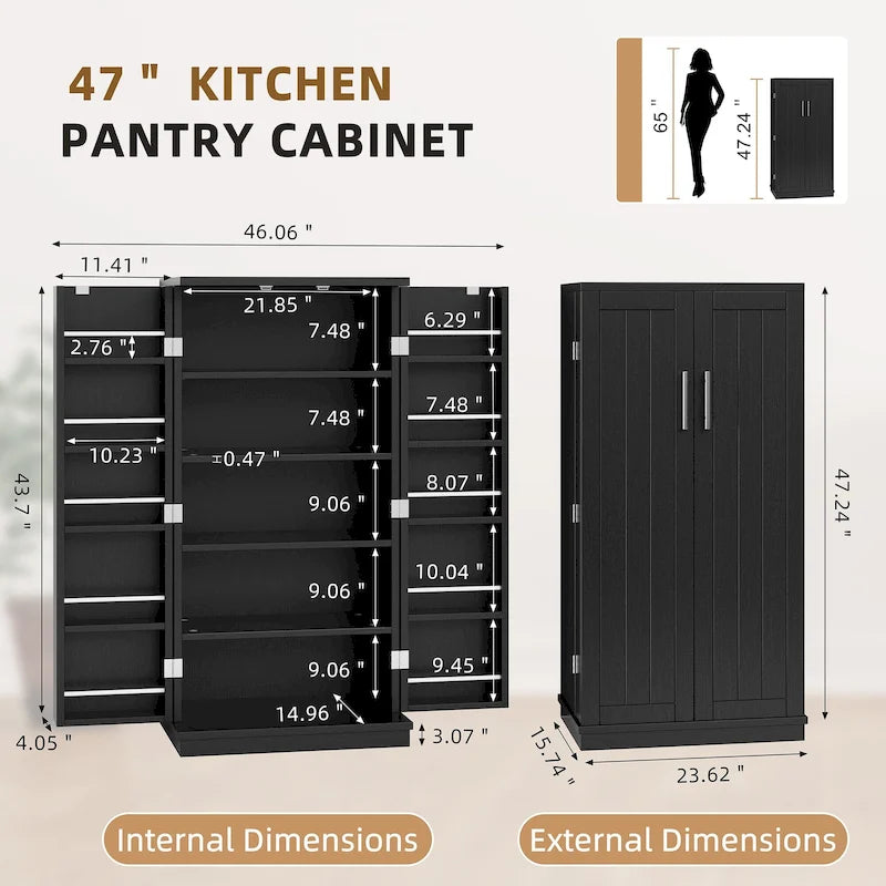 47-Inch Pantry Cabinet, Wooden Kitchen Storage Cabinet