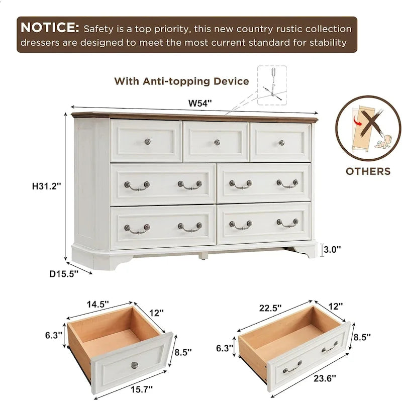 Farmhouse Drawers Dresser, Wood Chest of Drawers, Dressers Organizer