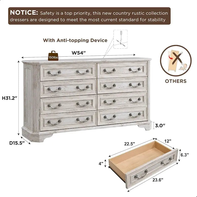 Farmhouse Drawers Dresser, Wood Chest of Drawers, Dressers Organizer