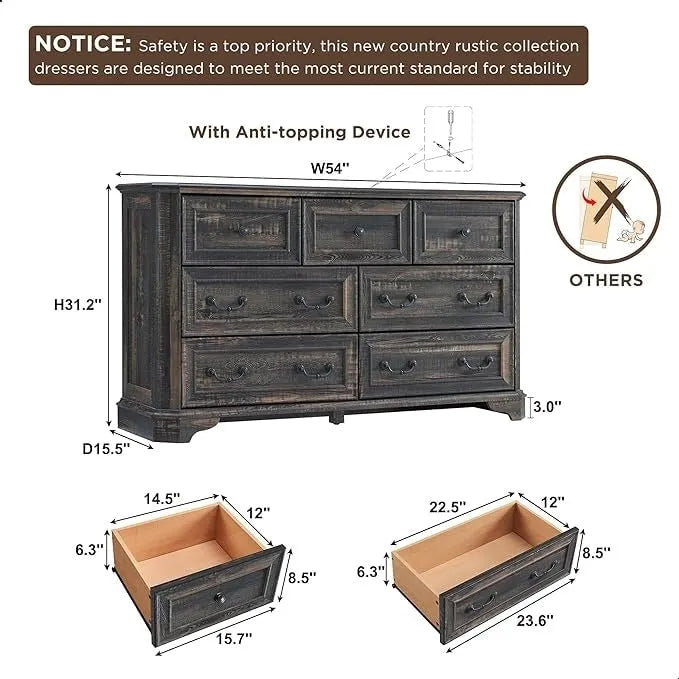 Farmhouse Drawers Dresser, Wood Chest of Drawers, Dressers Organizer