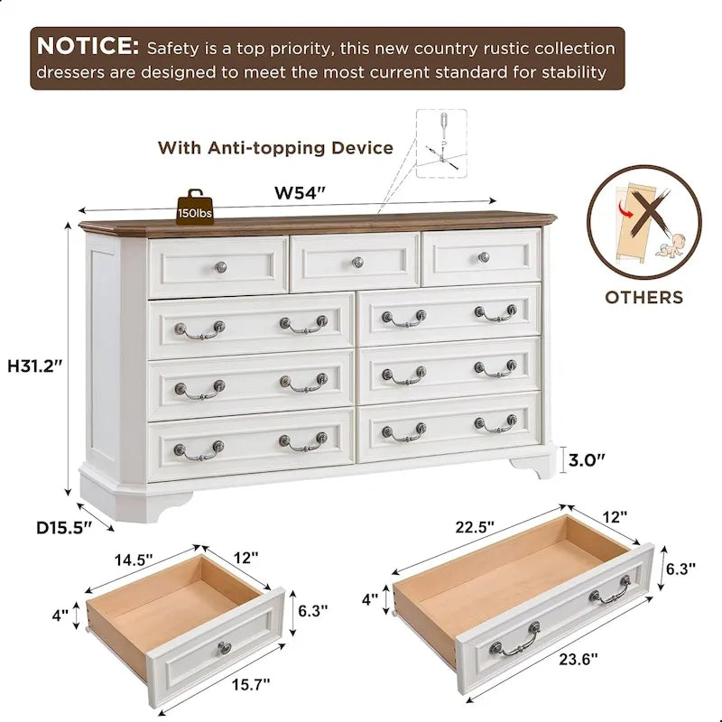 Farmhouse Drawers Dresser, Wood Chest of Drawers, Dressers Organizer
